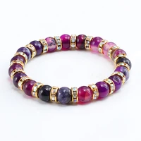 fashion purple rhinestone natural stone bead bracelet vintage charm round beads bracelets jewelry for women prayer yaga gifts