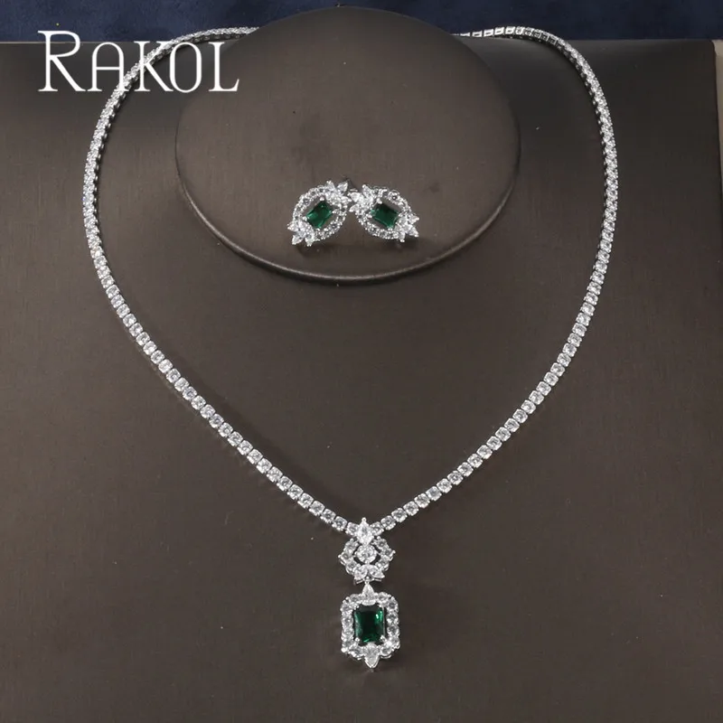 RAKOL Роскошные Искрящийся Блестящий кубический циркон Прозрачные Серьги Ожерелье