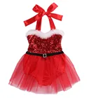 Рождественский комбинезон с пайетками для девочек, кружевное платье с Санта-пачкой, красное рождественское платье для маленьких девочек, 2020