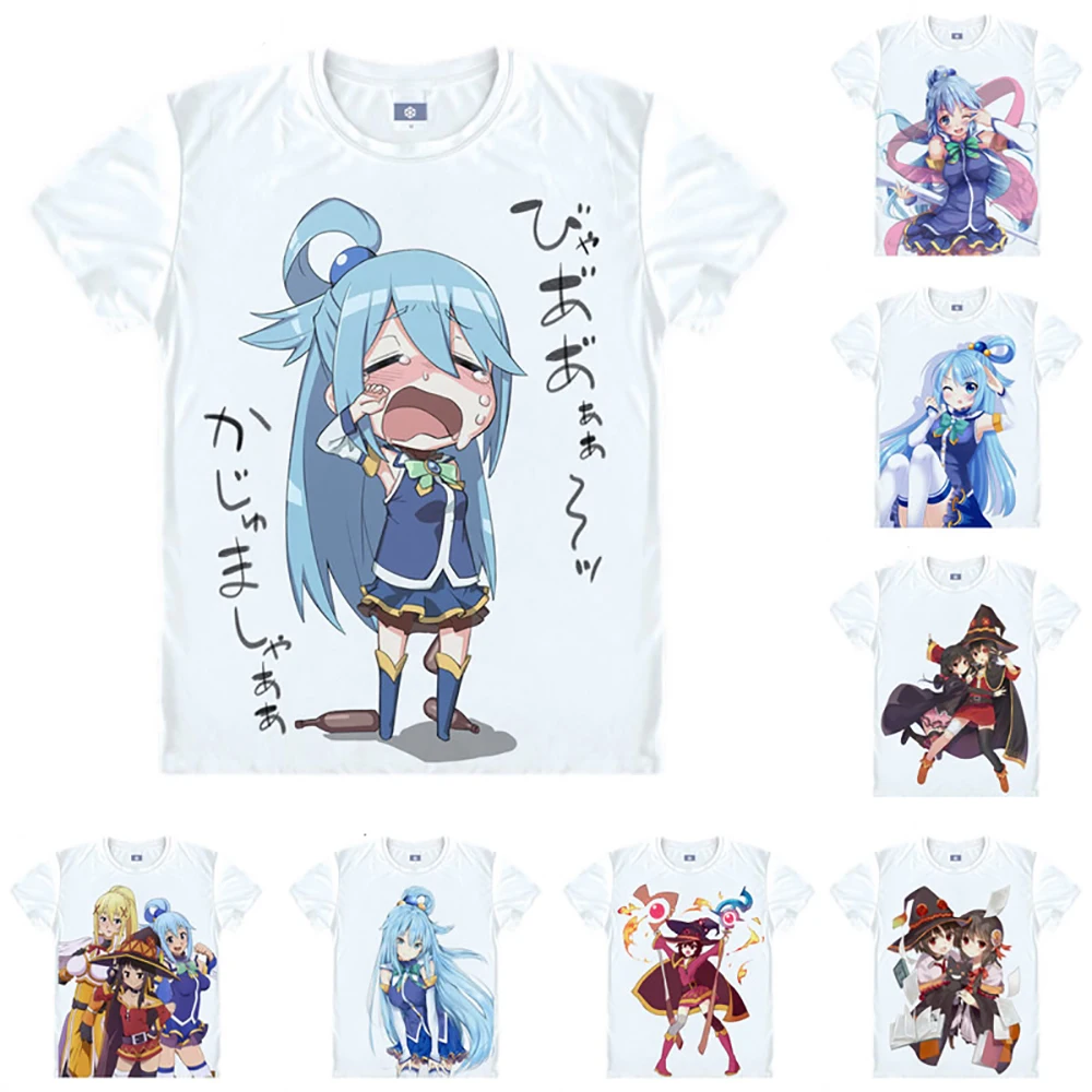 Kono Subarashii Sekai Ni Shukufuku Wo Konosuba T Shirt Aqua Megumin Tee Anime Custom Cosplay T-Shirt Print Short Sleeve T Shirt