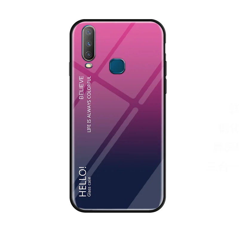 Чехол Vivo Y12, градиентный чехол из закаленного стекла для Vivo Y17 Y15 U10 U3x, градиентный цвет, глянцевая стеклянная защитная крышка, 6,35 дюйма - Цвет: Розовый