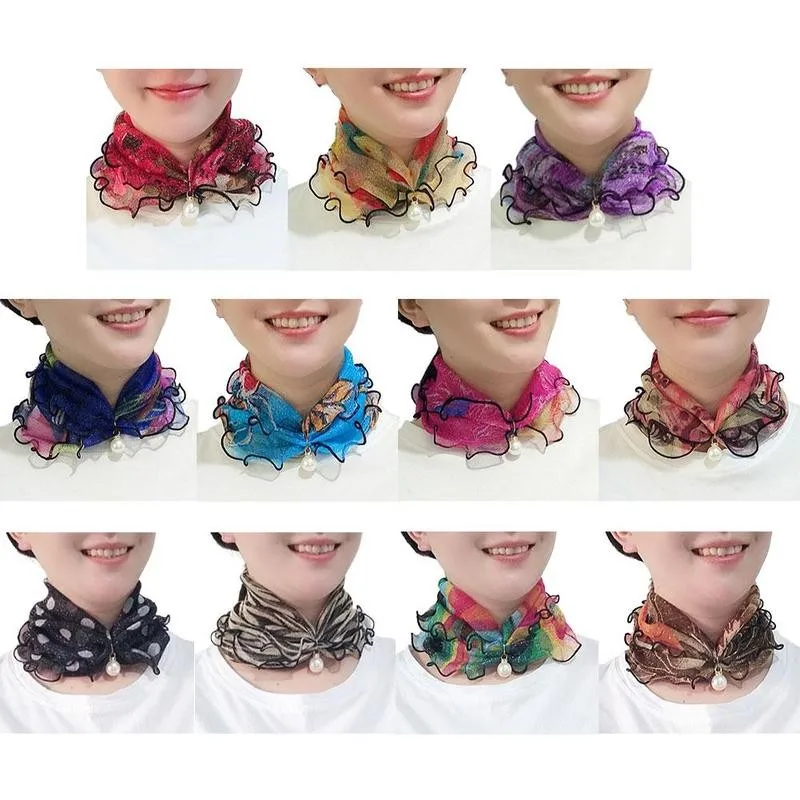 

Silk Scarf Pearl Ruffled Shiny Gold Pendant Necklace Lady's Neck Hair Scarves Silk Jewelry Accessory Girl Head Kerchief