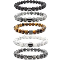 hot selling promotional natural stone bead bracelet magnet 8mm charm beads stretch fashion lava bead bracelet for men