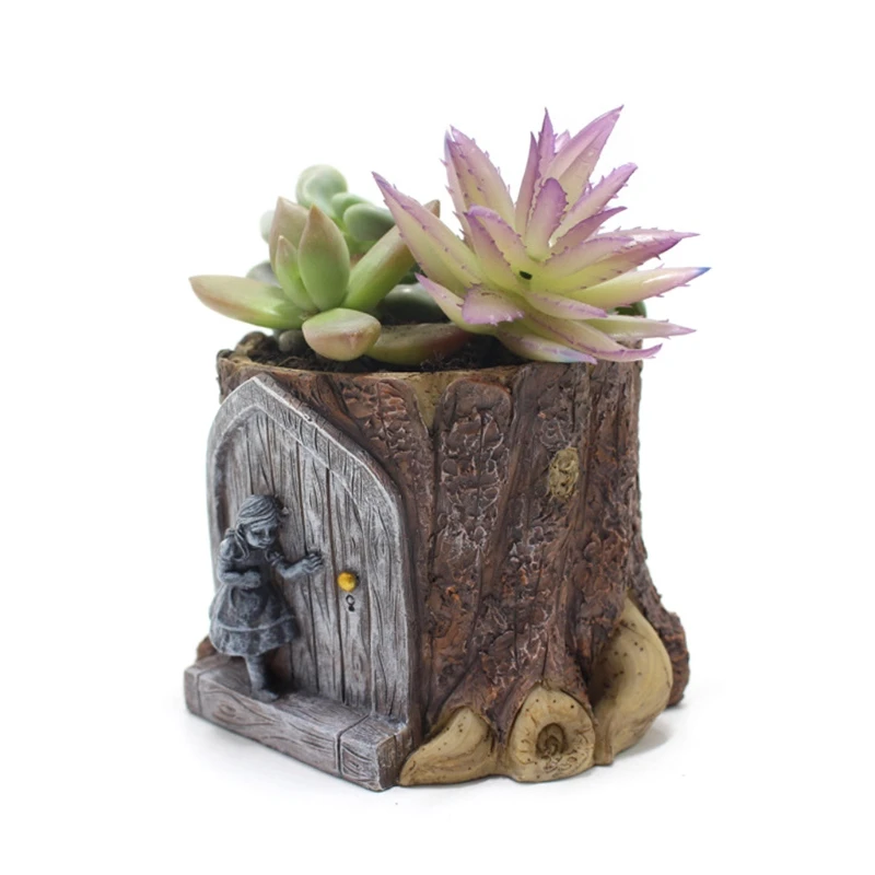 

Dwarf Elf Rabbit Tree Stump Flower Pot Succulent Planter Resin Art Crafts Table Decoration Desk Mini Ornament