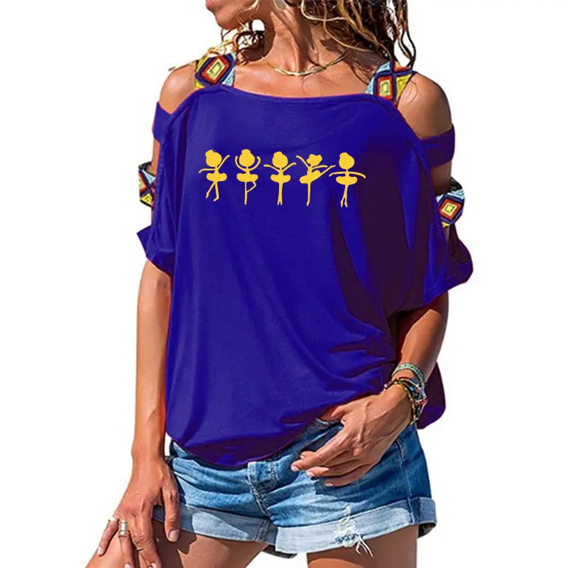 

Women clothing Ballet Dancer Ballerina Gymnastics Print Tee T-shirt Women Top Short Sleeve Female Hollow Out Shoulder t shirt