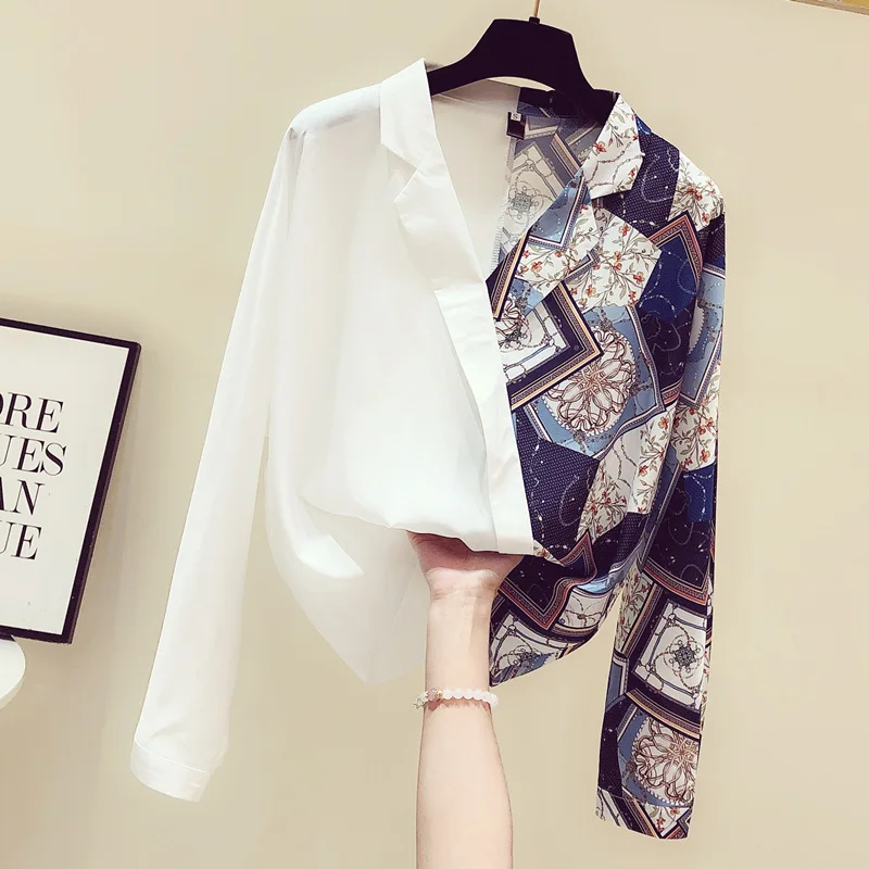 FOLOBE 2021 новые Ptchwork рубашки с принтом для женщин v образный вырез отложной воротник