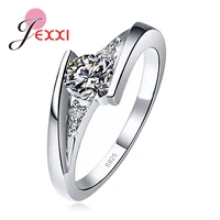 simple white crystal zircon stone ring minimalist 925 sterling silver wedding rings for women girl bridal engagement jewelry