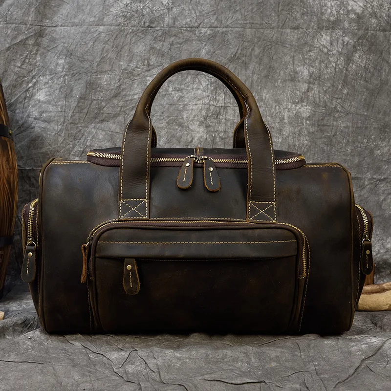 2022 Featured Crazy Horse Men Leather Duffle BagTravel Bag Dual Use Vintage Weekend Bag Cowhide Weekender Bag Man Totes Handbag