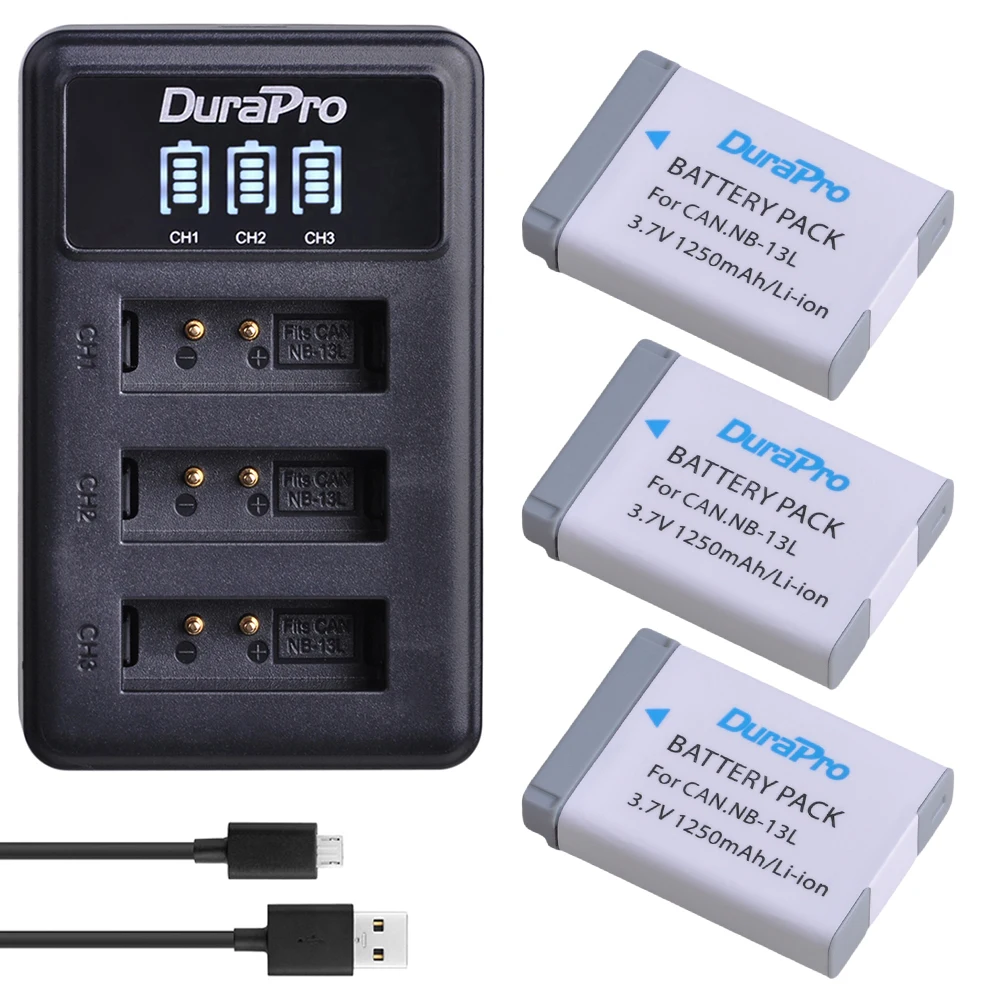 3 шт. NB 13L 1250 мАч аккумуляторная батарея + светодиодный портовый USB зарядное