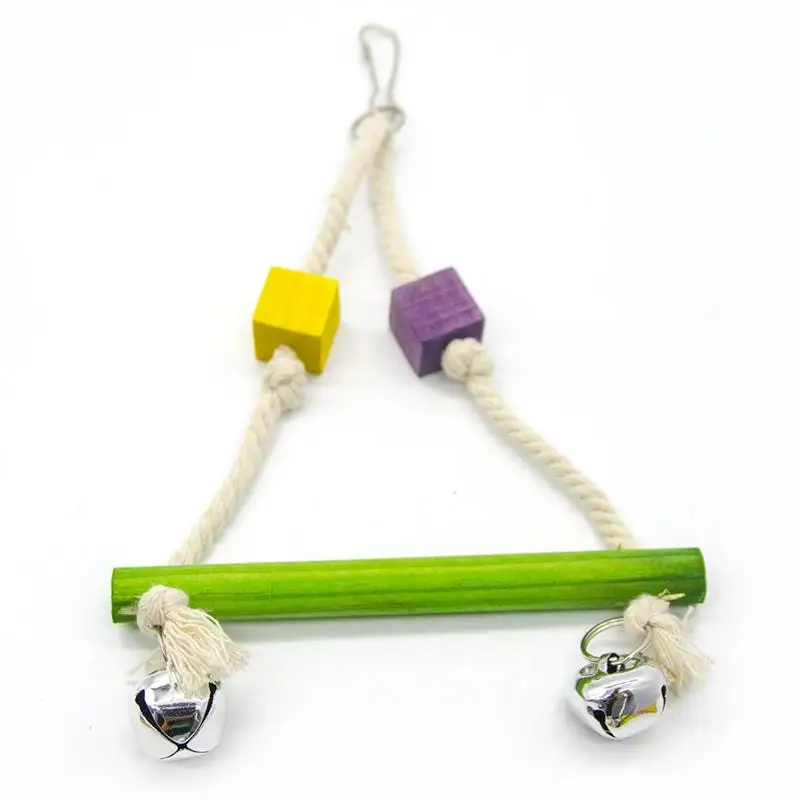 

1pcs Bird Toys With Bell For Parrot Chewing Toys Interactive Funny Wooden Parrot Swing Rope Pet Swing Perch Bird Swing Toy