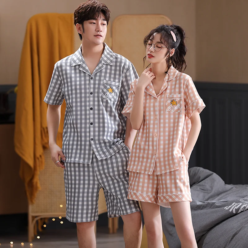

Couple Pajamas Women's Summer Men's Cotton Short Sleeve with Stars New Trending Hot Spring and Autumn Homewear Suit