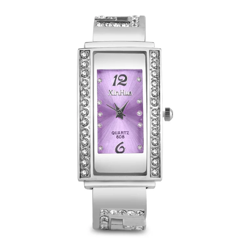 Часы Xinhua на запястье женские Прямоугольный циферблат Хрустальные кварцевые из