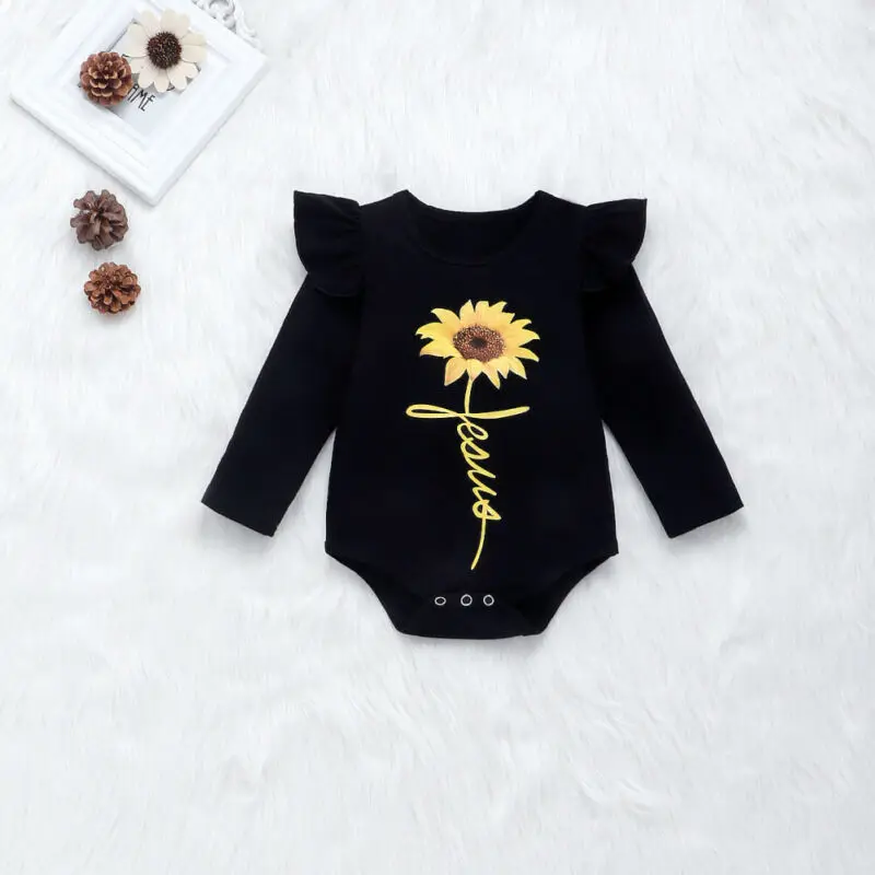 

Baby Girl Clothes Long Sleeve Sunflower Tops+Bowknot Denim Pants Outfit Set