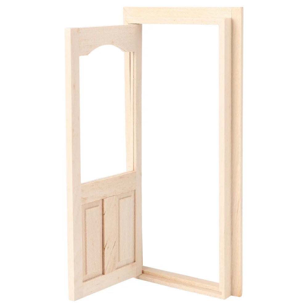 

1 Set DIY Mini House Door Miniature Blank DIY Wood Door with Line Strip (Khaki)