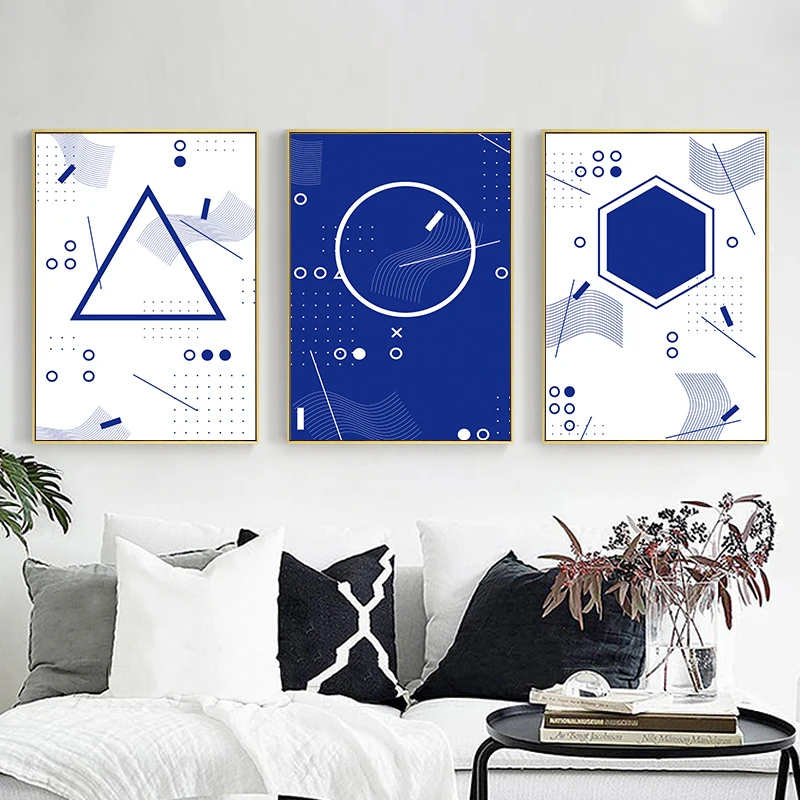 

Blue Line Geometric Pattern Posters And Prints Nordic Simple Canvas Oil Painting For Living Room Art Wall Home Decoration