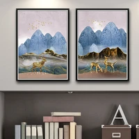 abstract deer painting tableaux poster blue print gold poster and print decorative pictures for living room home decor 4 71
