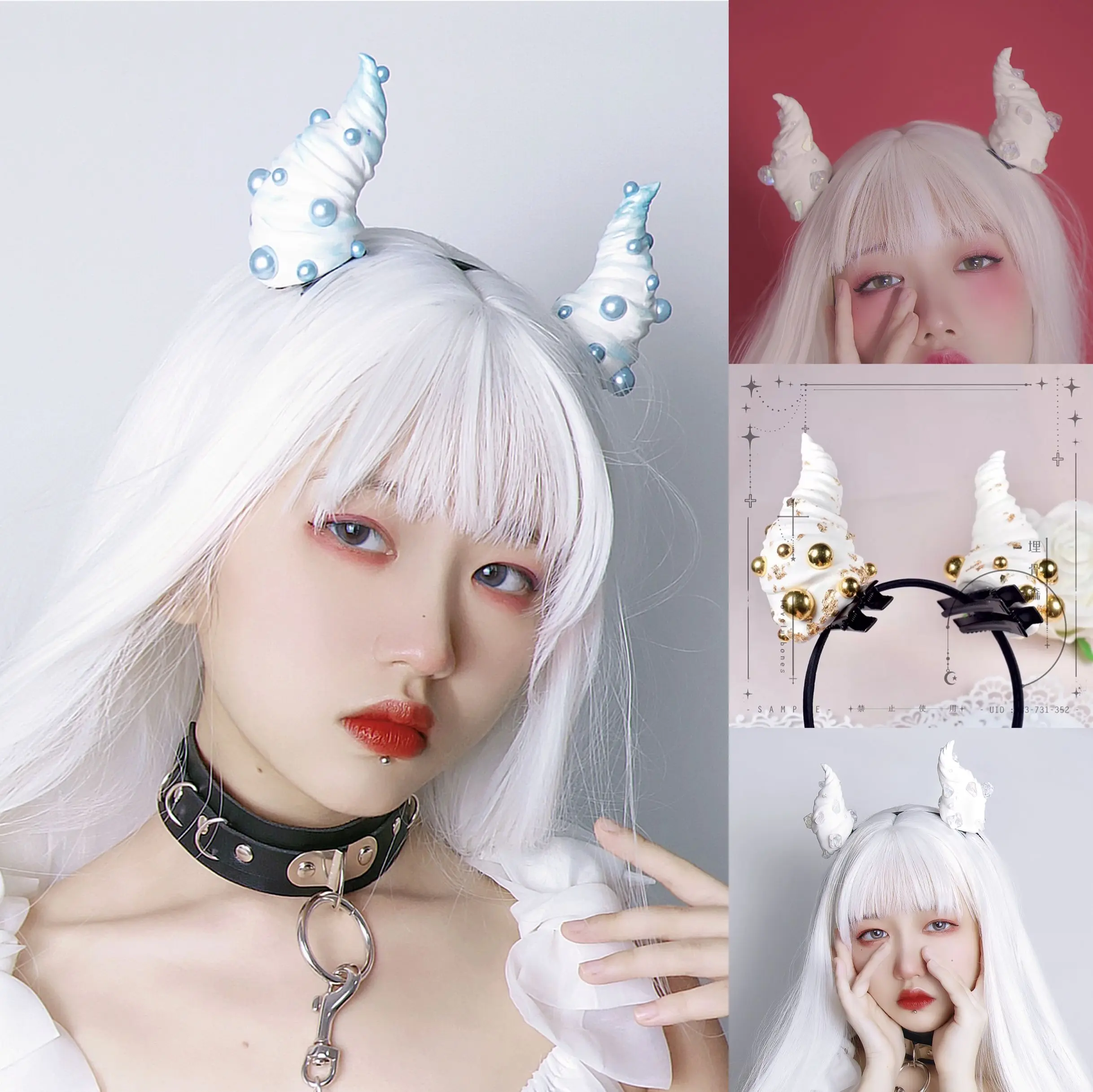 

Original Lolita Devil Horns Hair Hoop Pearl Precious Stone Hair Accessories Gothic Cosplay Halloween Jewellery Hair Band Hairpin