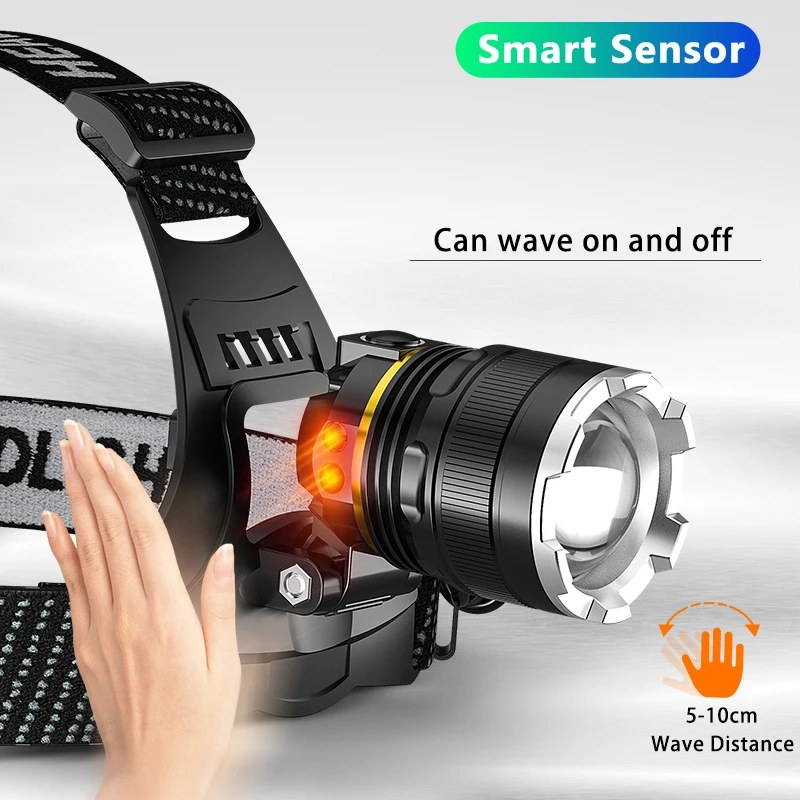 100000LM LED Headlamp Sensor XHP90.2 Headlight with Built-in Battery Flashlight USB Rechargeable Head Lamp Torch Light Lantern | Лампы и