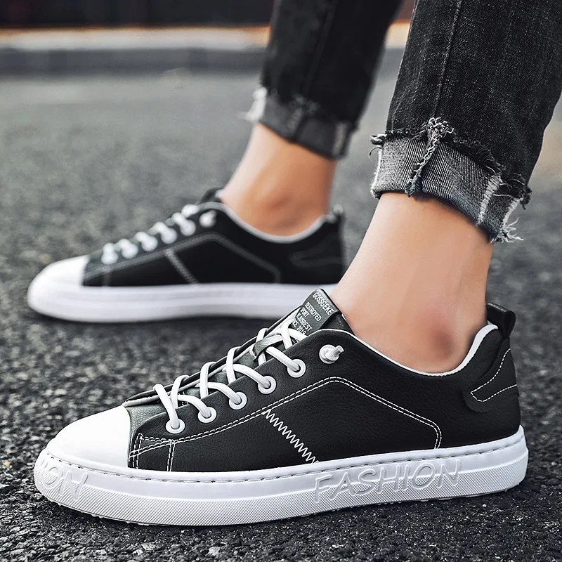 

Mazefeng Brand 2021 Men's Casual Shoes Black Leather Flats Size 39-44 Graffiti Sneakers Designer Shoes Men Hiking Leisure Shoes