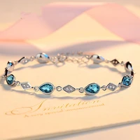 925 sterling silver female luxury bracelet exquisite sweet blue crystal trend wedding jewelry bracelet for women girl jewelry
