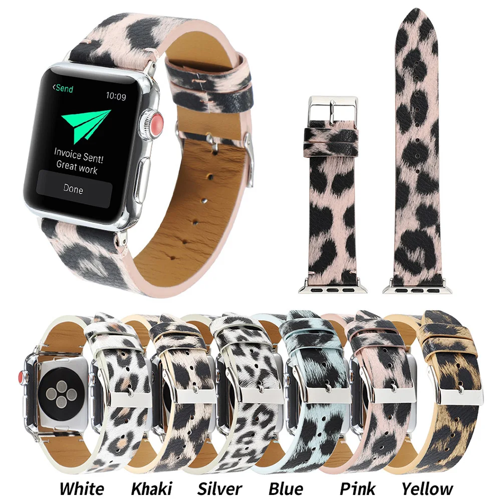 

Leather Strap for Apple Watch Band Series 6 SE 5 4 3 2 Leopard Print Bracelet for iWatch 40mm 44mm 38mm 42mm Replaceable Belt