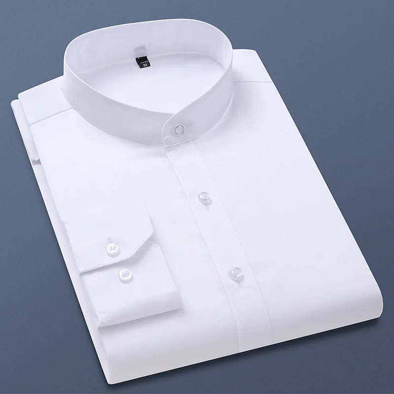 

2020 Men's Stand Collar Business Shirt Youth Fashion Slim-Fit Long-Sleeved Cotton Shirt