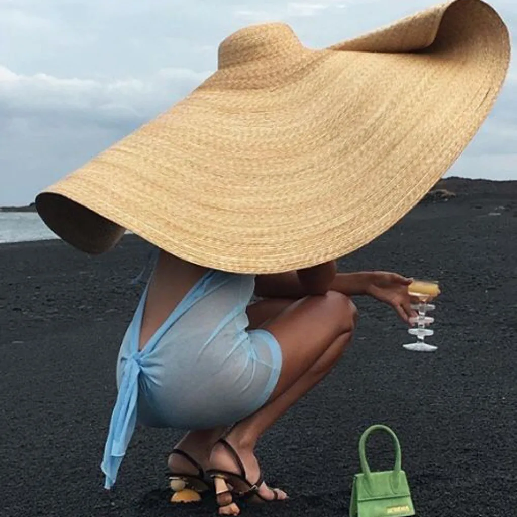 

Fashion Large Sun Hat Beach Anti-UV Sun Protection Foldable Straw Cap Cover Summer Straw Hat Women Big Wide Brim Beach Hat