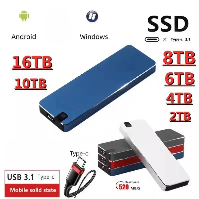 

Твердотельный Накопитель SSD для мобильных устройств, внешний накопитель на ТБ, жесткий диск для компьютера, портативный накопитель USB 3,0, тве...