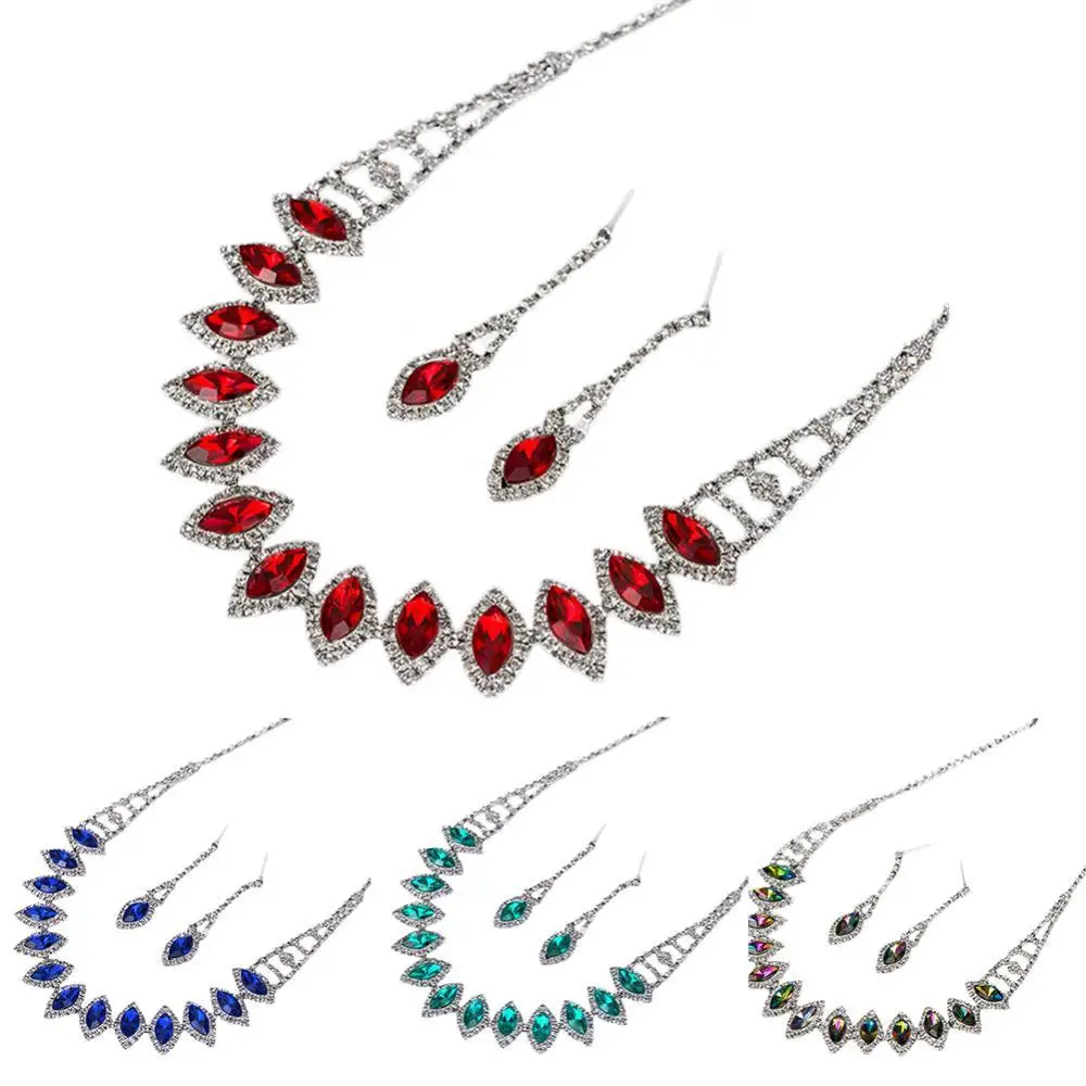 

Rhinestone Teardrop Dangle Stud Earrings Necklace Wedding Bridal Jewelry Set