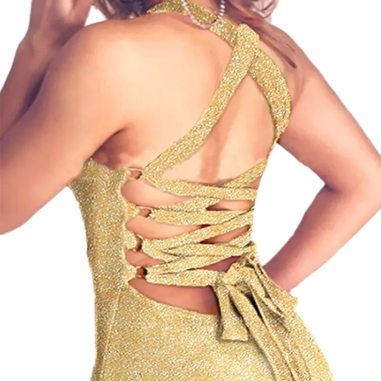 

Women Sexy Sleeveless and Strappy Sequin Backless Dress for Women Beautiful and Fashionable Pure Color without Pattern Dress