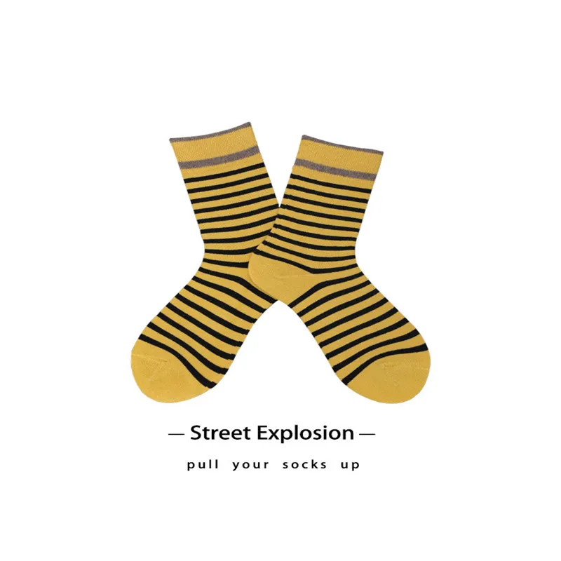 

1 Pair Unisex Stripes College Style Women Socks Combed Cotton Colorful Fashion Crew Socks Women Street Couple Socks Size 36-43