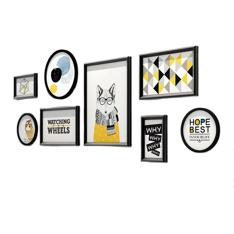

Modern Simple Balck Photo Frame Set Living Room Background Hanging Rectangle Round Moistureproof Picture Frame Combination