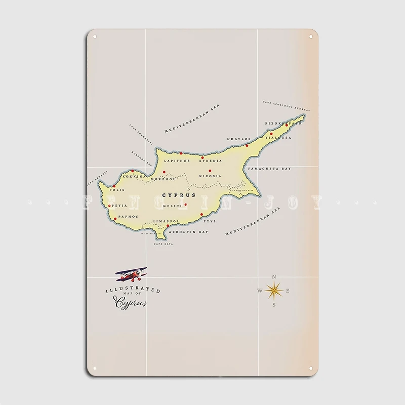 Иллюстрированная карта Кипра металлический знак фотография клуба веселая