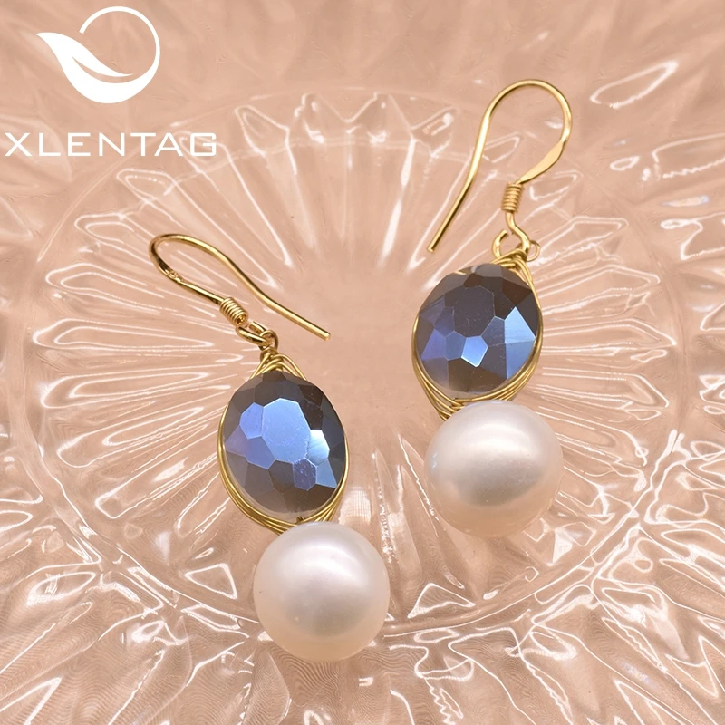 XlentAg натуральный синий камень пресноводный жемчуг Висячие Серьги Brincos Para As Mulheres