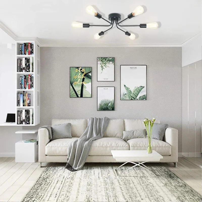 

Modern LED Light Mid Century Ceiling Lights Semi Flush Mount Light Fixture Nordic Contemporary Brushed Nickel Brass Lamp