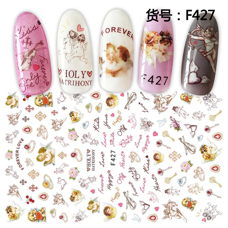 

Angel Nail Art Stickers Virgin Mary Cupid Water Transfer Decals Sliders Heaven Design Tattoo Accessories Manicure