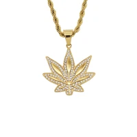 mens hip hop cz hemp leaf pendant necklace with twist rope chain stainless steel iced out bling hiphop jewelry