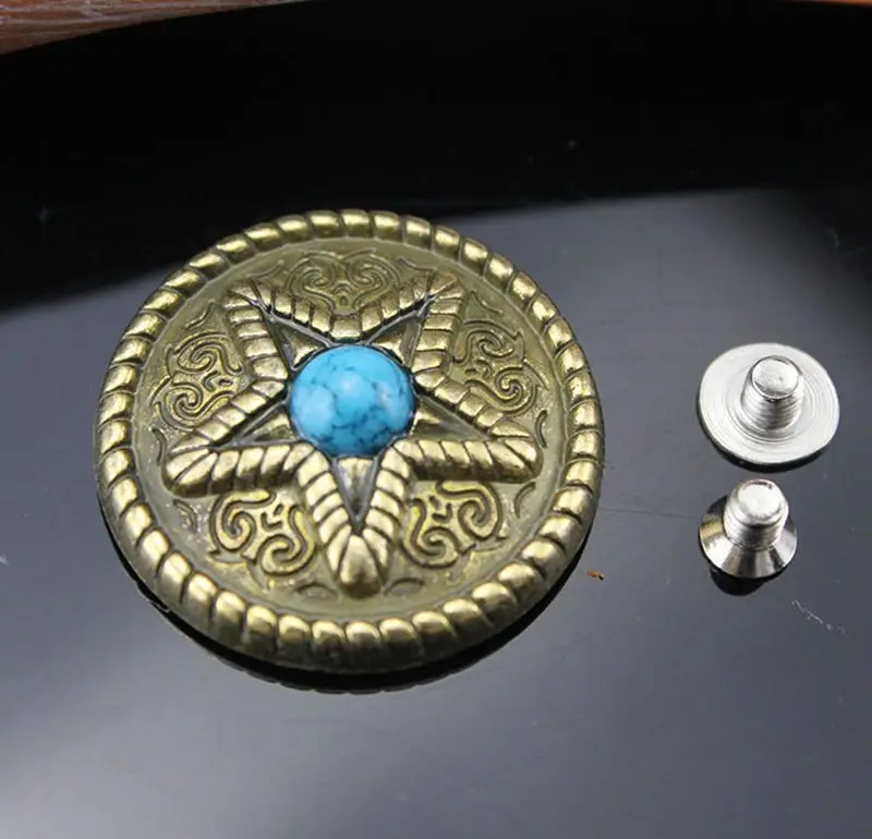 Бирюзовая звезда круглая антикварная подвеска conchos с винтовым гвоздиком для