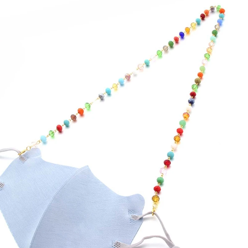 

Face Mask Holder Lanyard Multicolor Faux Crystal Beaded Chain with Clips Eyeglass Anti-Lost Strap Hanger Cords Necklace