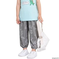 online kids dinosaur print bloomers long pants summer anti mosquito ice silk cotton linen thin section