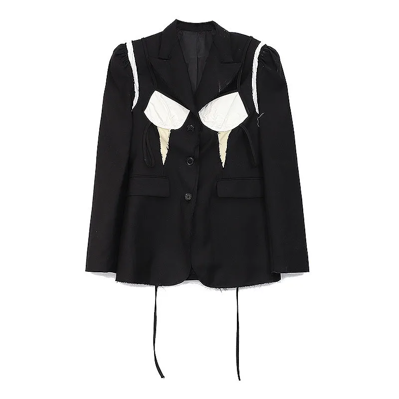 

DEAT 2021 New Women's Fashion Notched Long Sleeve Patchwork Patch Designs Pockets Loose Suit Jacket Summer And Autumn 7E1178