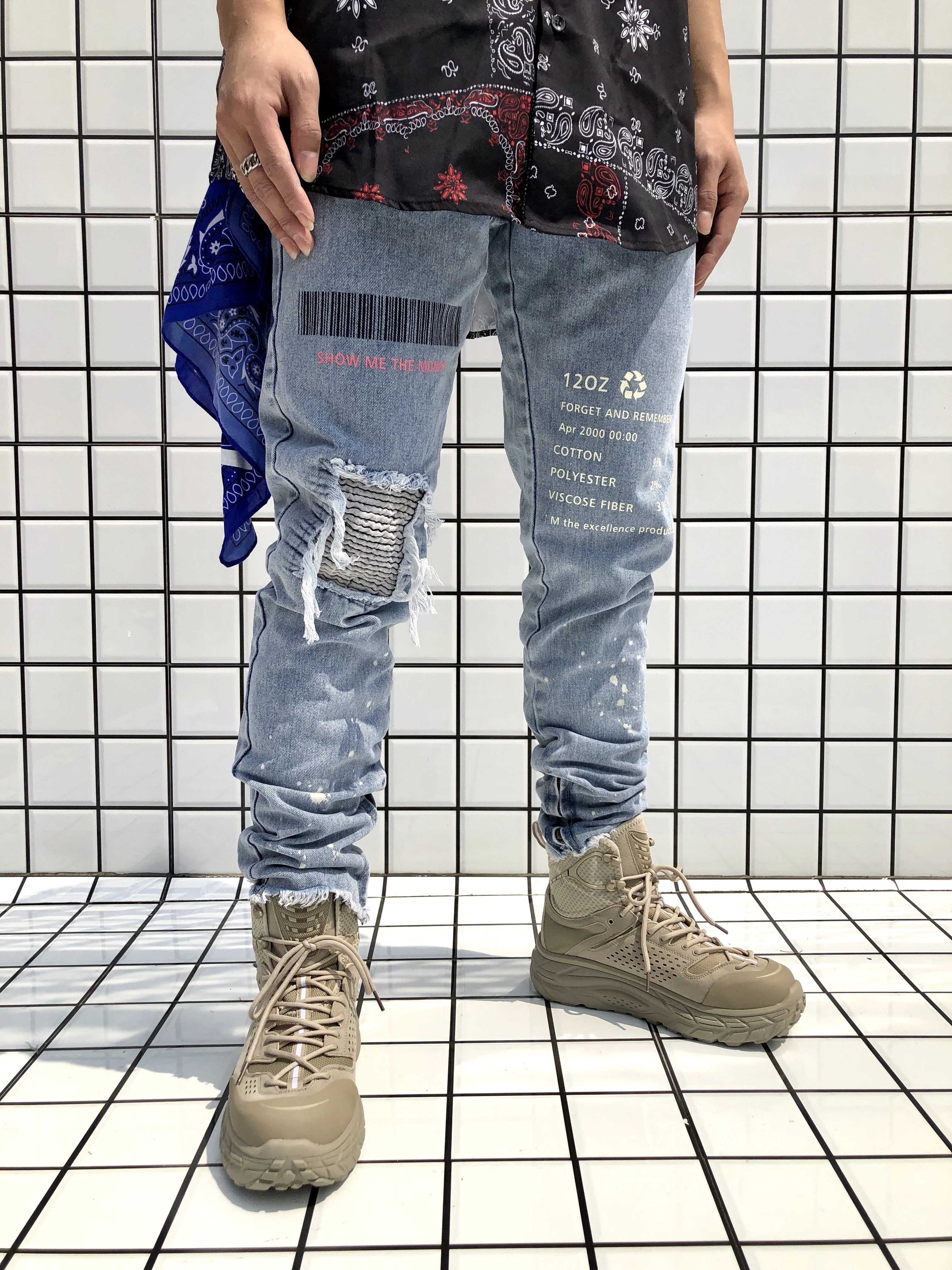 Мужские джинсы в стиле хип хоп повседневные облегающие брюки из денима уличная