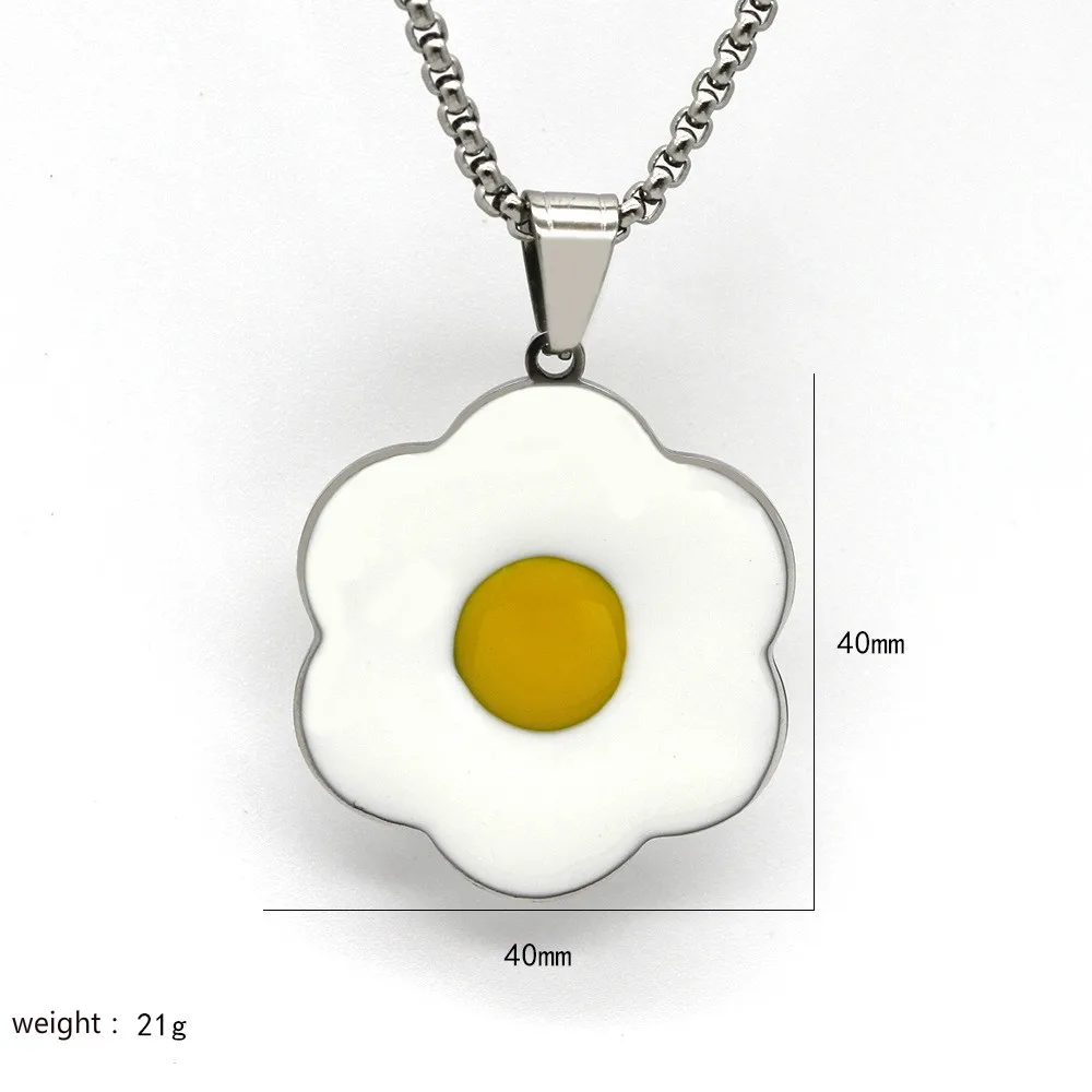 

Simple small fresh stainless steel color preserved egg flower poached egg necklace pendant