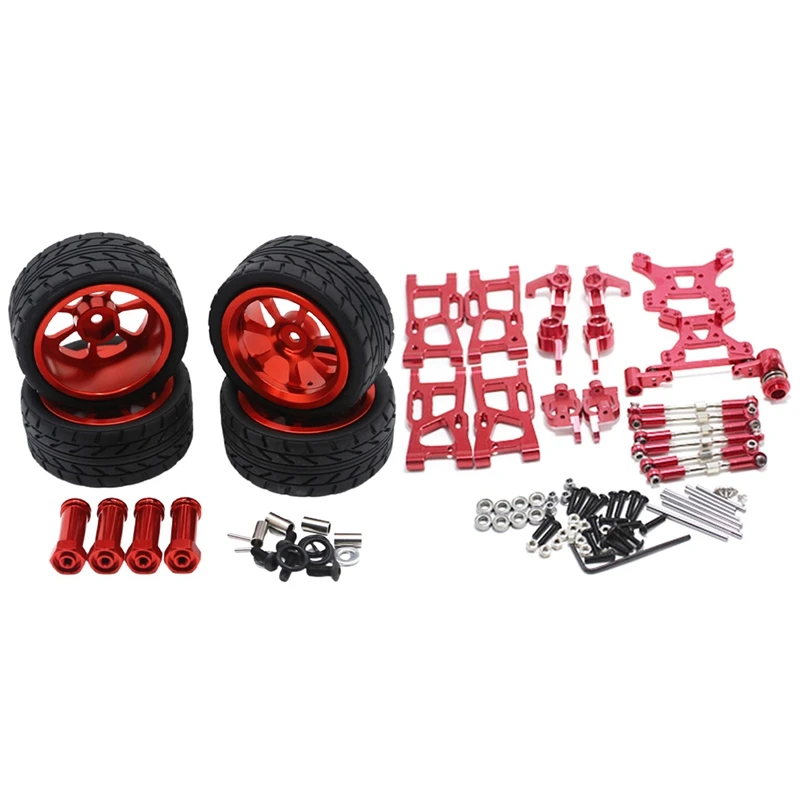 

2 Set RC Car Part: 1 Set Metal Steering Swing Arm Base C Rear Hub Seat Servo Pull Rod & 1 Set 65Mm Alloy Wheel Tire Tyre