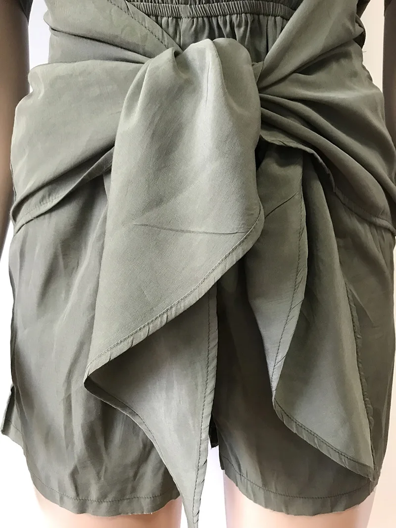Women's Army Green Tie Bow Tie Elastic Belt Zipper Cotton And Linen Series Casual Jumpsuit