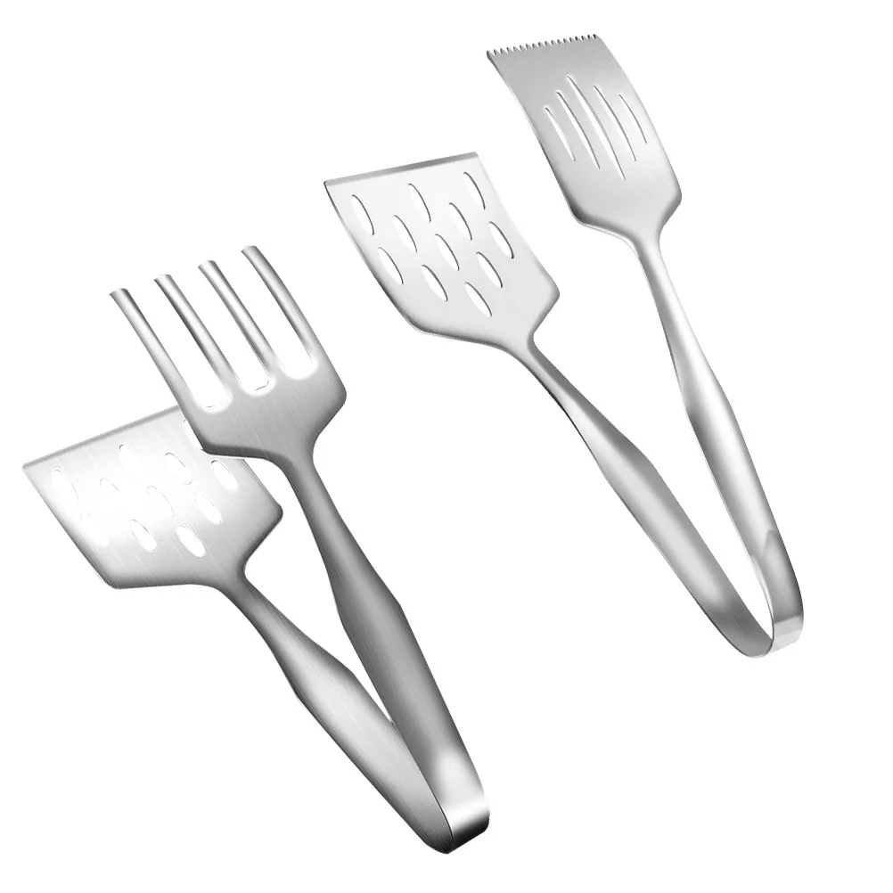 

2pc Multi-functional Steak Clamp Steak Tong Kitchen Gadget for Cooking BBQ (Silver)