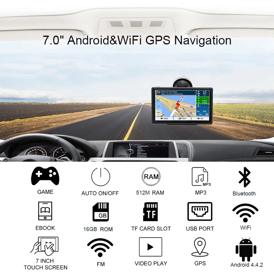 Anfilite 7 дюймов Android Gps навигация 800*480 512 M/16 GB навигатор с Wifi Fm AVIN автомобильный туристический автомобильный навигатор