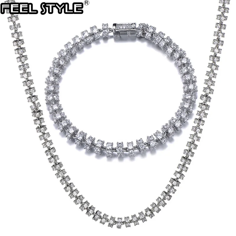 6 мм набор Bling AAA CZ кубический цирконий Iced Out круглая цепочка ожерелье браслет для