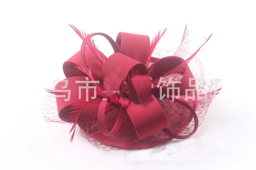 Dark red Mingli Tengda винтажные Свадебные шляпы и вуалетки для невесты Элегантные Свадебные шляпы для женщин Свадебные аксессуары для волос - Цвет: Dark red