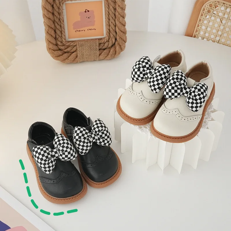 

2022 Spring Kids Princess Shoes Baby Girls Bow Brand Shoes Children Black Platform Toddler Pu Leather Dress Flats Sweet Moccasin
